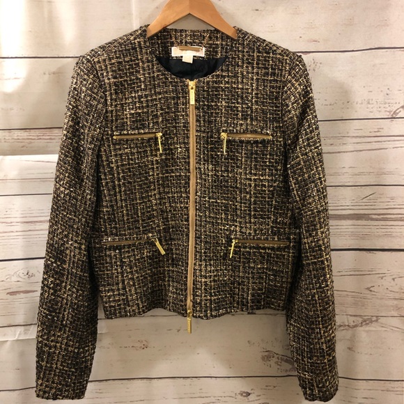 MICHAEL Michael Kors Jackets & Blazers - Michael Kors Black and Gold Tweed Blazer Size 12